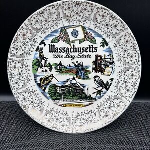 Vintage Salem China Massachusetts Bay State 22K Gold Trim Souvenir Plate USA